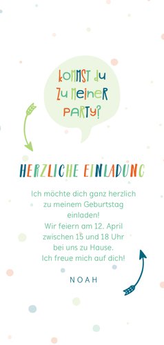 Einladung zum 5. Kindergeburtstag fröhlich-blau Rückseite