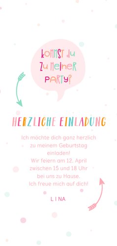 Einladung zum 5. Kindergeburtstag fröhlich-rosa Rückseite