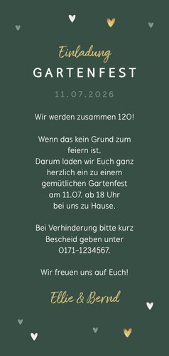 Einladung zum Gartenfest grün mit Foto Rückseite