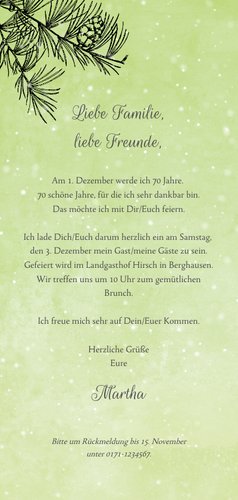 Einladung zum Geburtstag winterlicher Nadelbaum Rückseite
