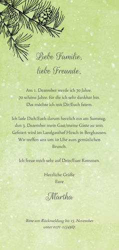 Einladung zum Geburtstag winterlicher Nadelbaum  Rückseite