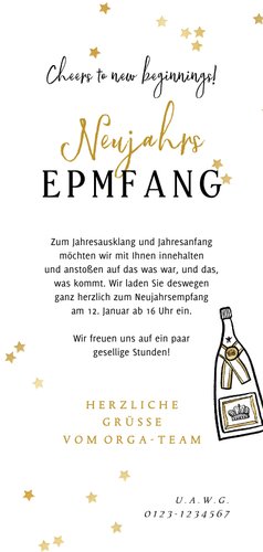 Einladung zum Neujahrsempfang Sektflasche Rückseite