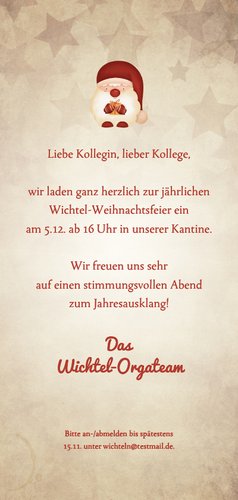 Einladung zum Wichteln Wichtel mit Geschenk Rückseite