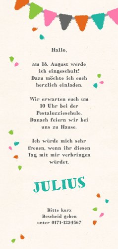 Einladung zur Einschulung Foto & bunte Kreide Rückseite