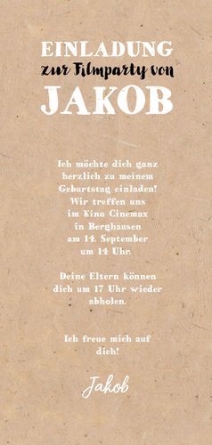 Einladung zur Filmparty mit Foto 7. Geburtstag Rückseite