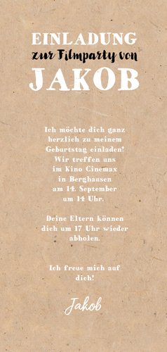 Einladung zur Filmparty mit Foto 7. Geburtstag Rückseite