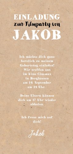 Einladung zur Filmparty mit Foto 7. Geburtstag Rückseite