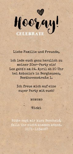 Einladung zur Party Kraftpapier und Sektgläser Rückseite