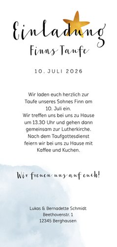 Einladung zur Taufe Aquarell mit Sternen Rückseite