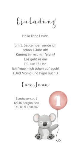 Einladungskarte 1. Geburtstag Foto & dekorativer Rahmen Rückseite