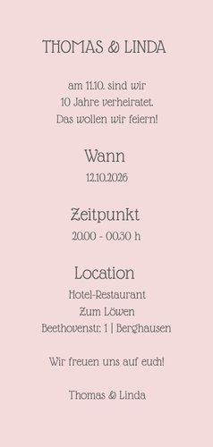 Einladungskarte 10. Hochzeitstag '10 years of love' 3