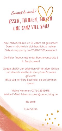 Einladungskarte 21. Geburtstag stilvoll mit Foto Rückseite