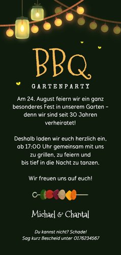 Einladungskarte BBQ Gartenparty Grill Hochformat Rückseite
