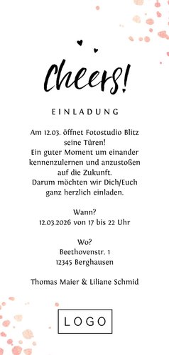 Einladungskarte Einweihung Bubbles & Bites Rückseite