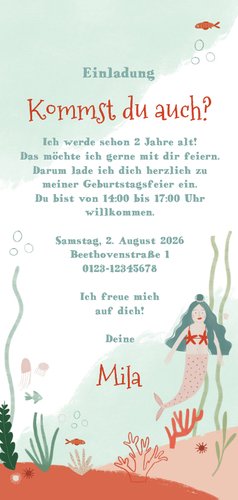 Einladungskarte Meerjungfrauen 2. Geburtstag Rückseite
