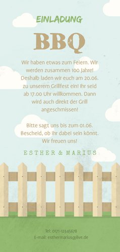 Einladungskarte zum Grillen länglich Rückseite