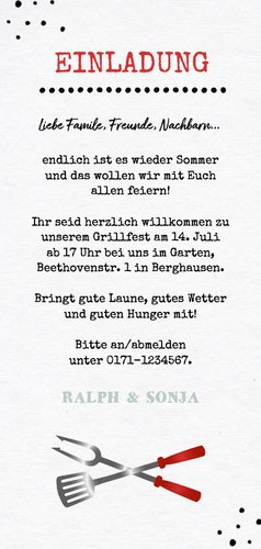 Einladungskarte zum Grillfest mit Kugelgrill Rückseite