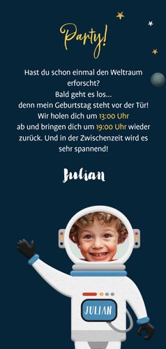 Einladungskarte zum Weltraum Kindergeburtstag 5 Jahre 3