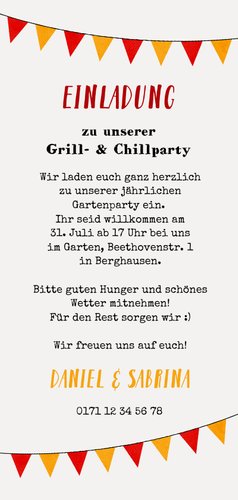 Einladungskarte zur Grill- & Chillparty Rückseite