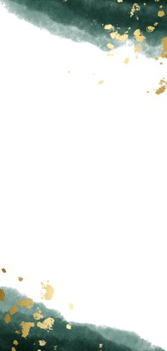 Einladungskarte zur Hochzeit grün-gold mit Timeline Rückseite