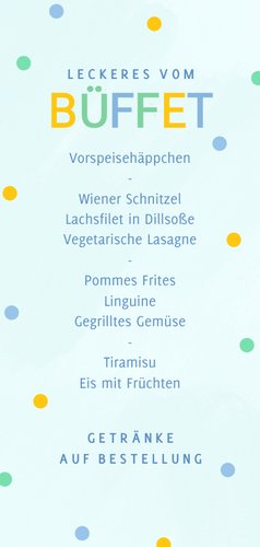 Einschulung Menükarte blau Foto & Konfetti Rückseite