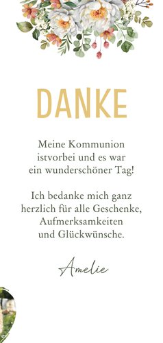 Foto-Dankeskarte Kommunion Blumenbukett Golddruck 3