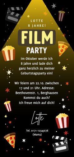 Fotokarte Einladung Filmparty Kindergeburtstag Rückseite