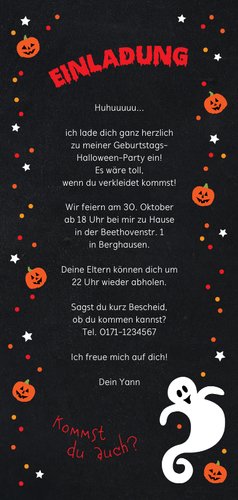 Geburtstageinladung Halloweenparty Rückseite