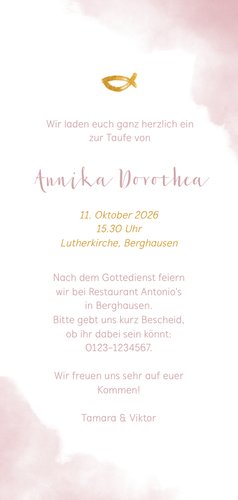 Hippe Einladung zur Taufe Foto & rosa Wasserfarbe Rückseite