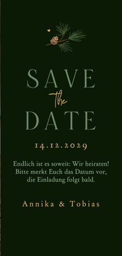 Hochzeit Save-the-Date Karte dunkle Tannenbäume 3