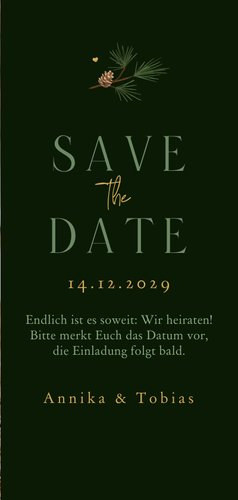 Hochzeit Save-the-Date Karte dunkle Tannenbäume 3