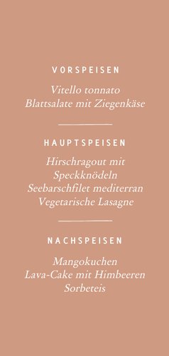 Hochzeits-Menükarte typografisch Rückseite