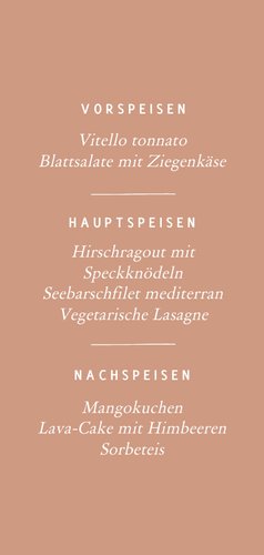 Hochzeits-Menükarte typografisch Rückseite