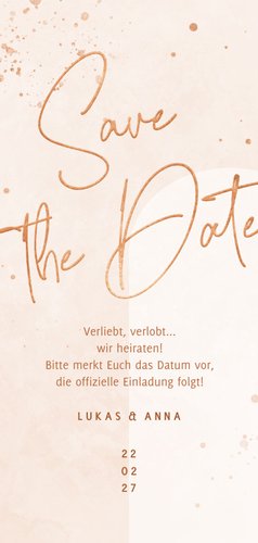 Hochzeitskarte Save-the-Date rosé filigraner Zweig Rückseite