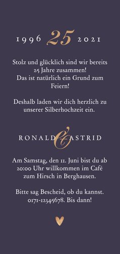 Jubiläumskarte mit Muster & 2 Fotos Silberhochzeit Rückseite