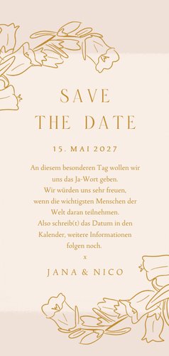 Karte 'Save-the-Date' klassische Glockenblumen Rückseite