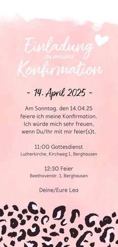 Konfirmationseinladung Foto Tierprint rosé Rückseite