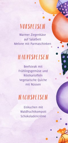 Lila Menükarte Einschulung Ballons & Schultüten 3