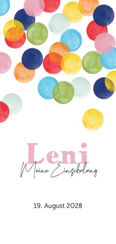 Menükarte Einschulung bunte Konfetti Rückseite