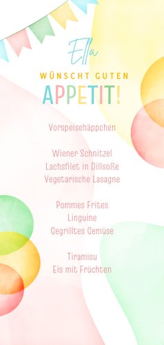 Menükarte Einschulung bunte Luftballons Rückseite