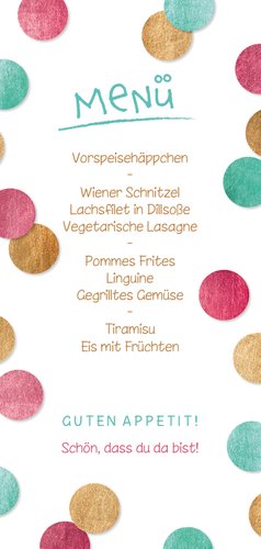 Menükarte Einschulung Foto & Konfetti pink Rückseite