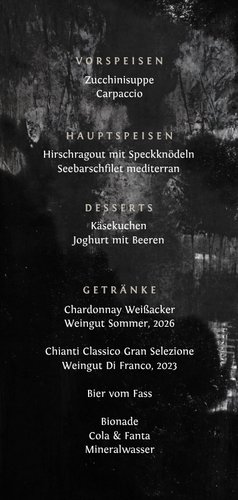 Menükarte / Getränkekarte Hochzeit elegant-industriell Rückseite