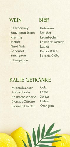 Menükarte Getränkekarte Hochzeit Zitronen 2