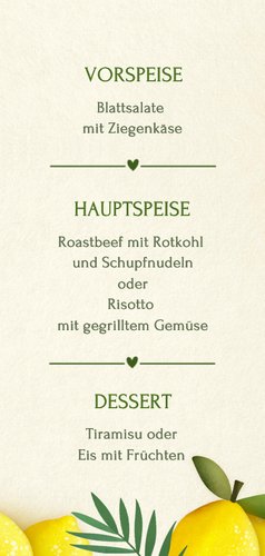 Menükarte Getränkekarte Hochzeit Zitronen 3