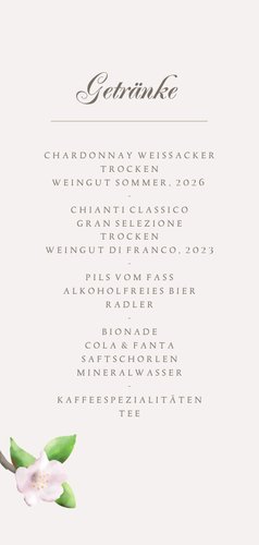 Menükarte Hochzeit Apfelblüte Rückseite