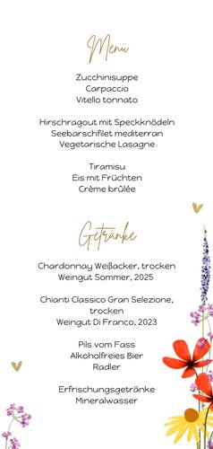 Menükarte Hochzeit Blumenwiese Rückseite