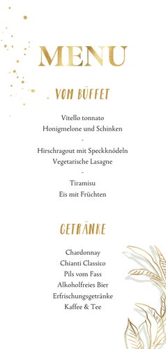 Menükarte Hochzeit Botanik & Gold Rückseite