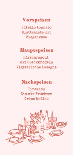 Menükarte Hochzeit Doodles Kerze und Austern rosa Rückseite