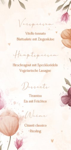 Menükarte Hochzeit elegante Blumen Aquarell Rückseite