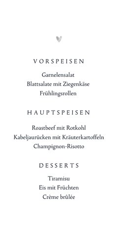 Menükarte Hochzeit Silberschrift Rückseite
